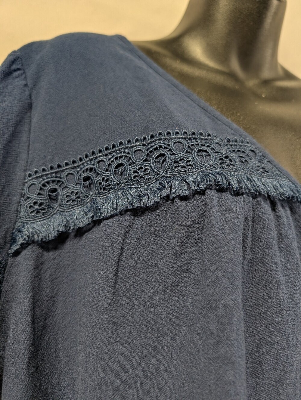 BloomChic Crochet Lace Sleeve Blouse Plus Size 18 20 Navy Boho Cotton Top - Picture 7 of 10